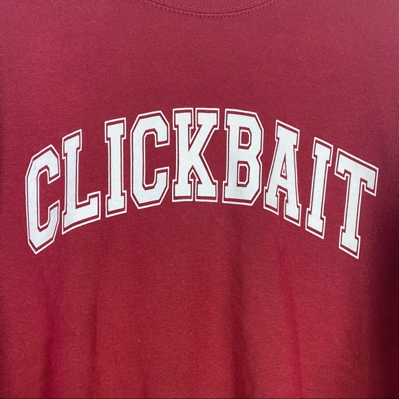 CLICKBAIT Red Crewneck Sweatshirt Graphic Top M - Picture 2 of 4